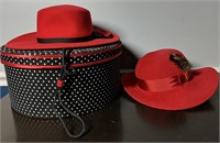 Pair of Ladies Red Hats w/ Hat Box