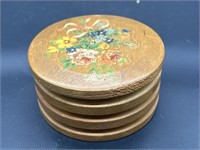 Vintage Stackable Wooden Coaster Set Marked