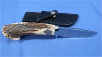 Deer Horn 6" Fixed Blade Hunting Knife w/Sheath