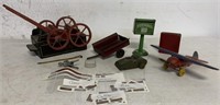 (10) Toy Airplane, Carts, Mailbox, Tank, others