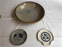 Three pieces of handmade pottery
