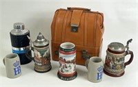 Group of Steins and Liquor Case