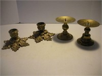 4 Brass Candle Holders, Tallest 5 inches