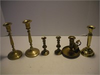 6 Brass Candlestick Holders, Tallest 8 inches