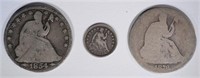 3 COIN LOT; 1854-O G/VG & 1876 AG SEATED HALF