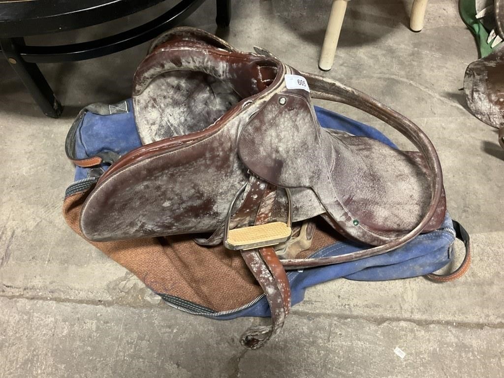 Old Leather Saddle., Saddlebag.
