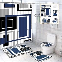 M144  FRAMICS Blue Black Geometric 16 Pc Bathroom