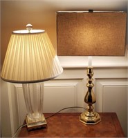 Etched Glass and Brass Base & Brass Lamp