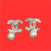 Chanel CC Silver-Tone Pearl Drop Earrings
