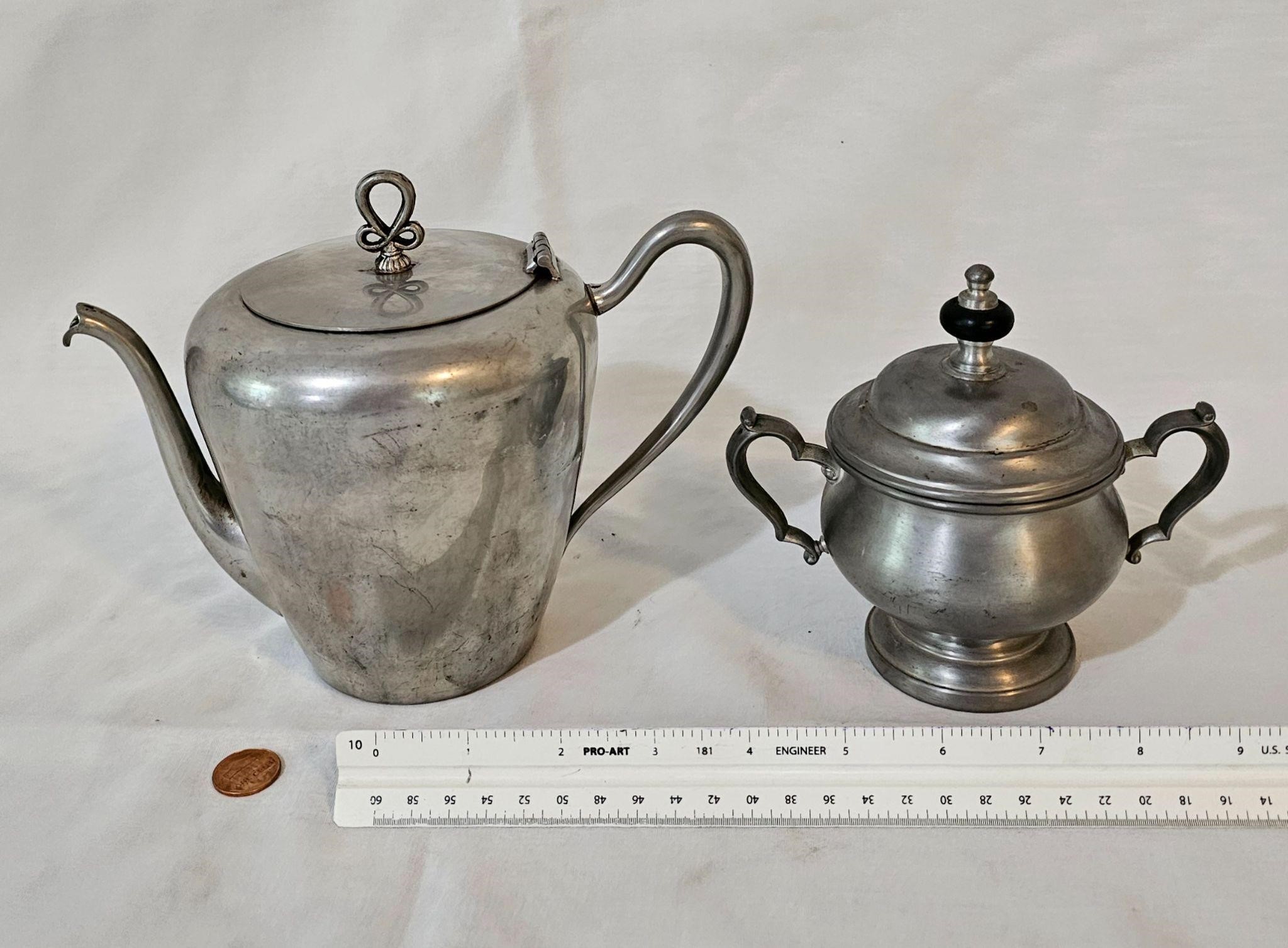 Pewter teapot & sugar bowl