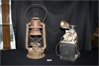 Rusty Camping Lantern; Vintage Wet stone sharpener
