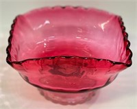 UNUSUAL VICTORIAN CRANBERRY GLASS FOOTED BOWL