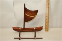 Wooden Hawaiian Fishing Canoe Model
