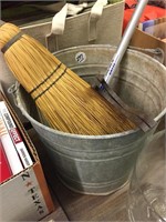 Galvanized pail & broom