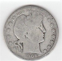 1906 D US Barber Half Dollar Coin 90% Silver