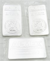 3 APMEX 10 troy oz fine silver bars
