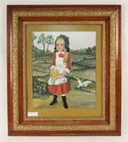 Wood & Gesso Framed Flower Girl Painting
