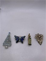 VINTAGE GLASS STONE BROOCH LOT OF 4