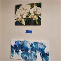 M242 Glass flower art and blue canvas abstract