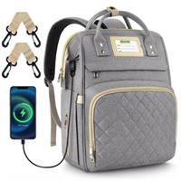 WF9718  GPED Diaper Bag Backpack, Gray, USB Chargi