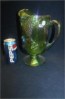 GREEN CARNIVAL GLASS PITCHER