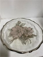 Glass Dish with Silver and Floral Accents  k