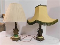 2 Brass Lamps, marble on the base.