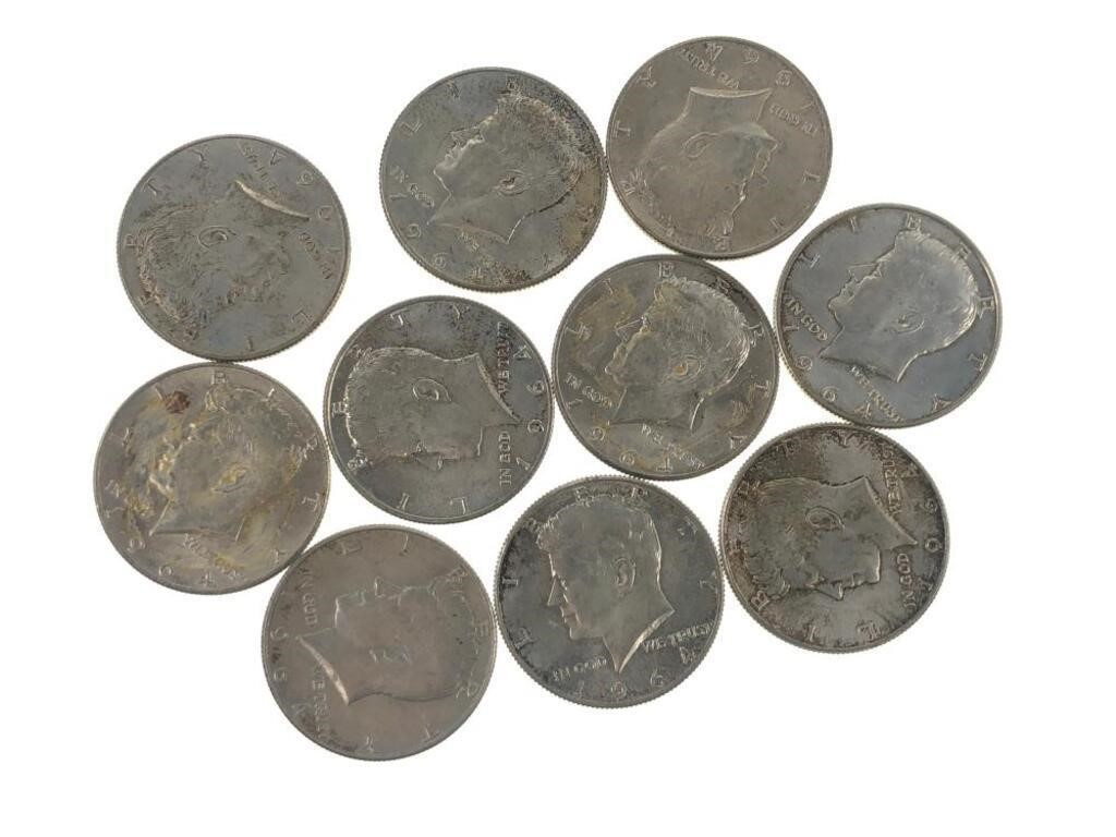 (10) Kennedy Half Dollars 1964