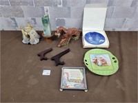 Porcelain dog, candles, wall plate, etc
