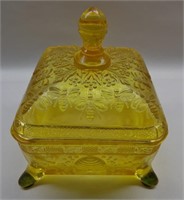 Covered Yellow Glass Dish w/ Bees