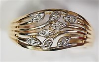 10K Yellow-White Gold Diamond Leaf Design Ring