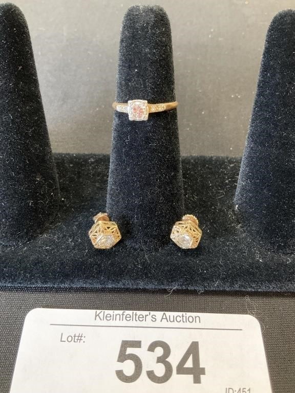 14KT Gold Diamond Ring, Earrings.