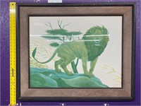 John Ruthven Framed Lion Lithograph Signed