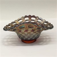 Carnival Glass Bowl With Lattice Rim