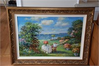 Oil on canvas painting of a seaside scene.