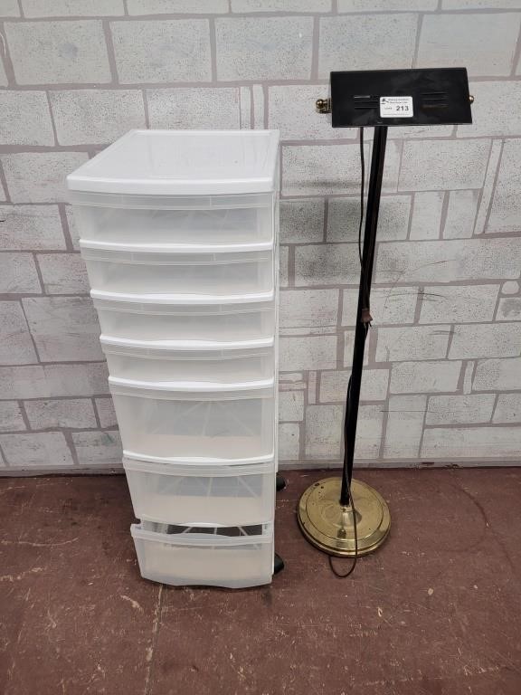 Floor standing lamp, plastic storage unit