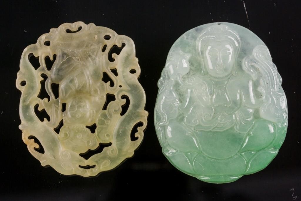 Chinese Hardstone Carved Pendants 2pc