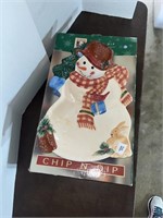Hand painted snowman chip and dip bowl