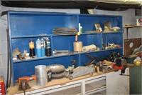 Shelf lot; wheels, jacks, staplers, pipe clamp,