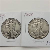 1943 & 1945 S WALKING LIBERTY HALF DOLLARS