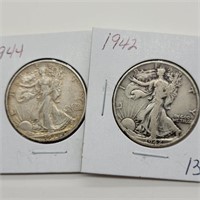 1942 & 1944 WALKING LIBERTY HALF DOLLARS
