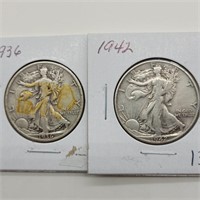 1936 & 1942 WALKING LIBERTY HALF DOLLARS