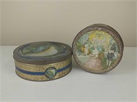 Pair of tins with art print