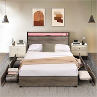 Tatub LED Full Bed Frame with 4 Storage Drawers