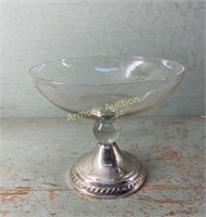 DUCHIN STERLING WEIGHTED ETCHED GLASS COMPOTE