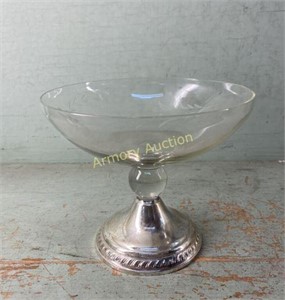 DUCHIN STERLING WEIGHTED ETCHED GLASS COMPOTE