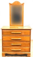 Vintage Maple Wood Chest Of Drawers & Mirror