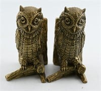 Pair of metal gold decorated figural owl bookends