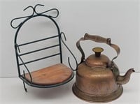 Country Decor, Copper Tea Kettle & Small Wood &...