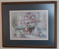 Framed Home Interior Print.  Pink/White Flowers